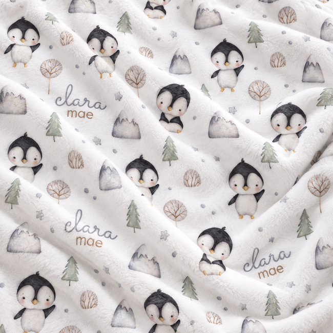 Snowy Penguin Personalized Baby Blanket