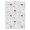 Personalized Castle Baby Girl Blanket. Whimsical castles and delicate fairytale details surround a custom name in a soft pink palette.