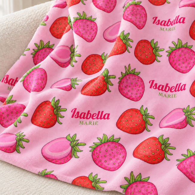 Personalized Strawberry Blanket | Berry Sweet Strawberries