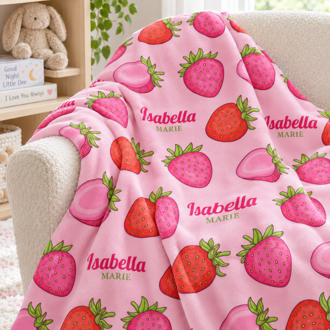 Personalized Strawberry Blanket | Berry Sweet Strawberries