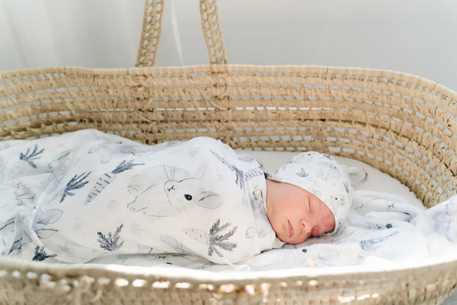 Ready to Ship: Monochrome Watercolor Bunny Baby Swaddle Blanket