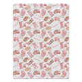 Personalized Cowgirl Boots Baby Girl Blanket. Pink cowgirl boots, western hats, bows, cherries, and hearts surround a custom name on a white background.