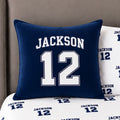 Varsity name and number throw pillow
