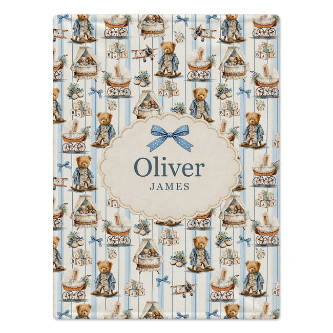 Vintage Teddy Bear Personalized Baby Blanket by Caiden Designs