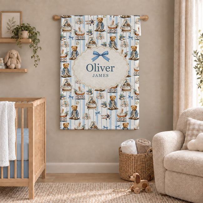 Vintage Teddy Bear Personalized Baby Blanket by Caiden Designs