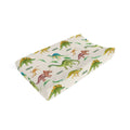 A personalized baby changing pad with a dinosaur print, shown at an angle on a plain white background.