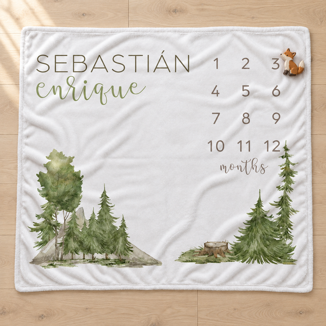 Personalized watercolor forest baby milestone blanket - Caiden Designs
