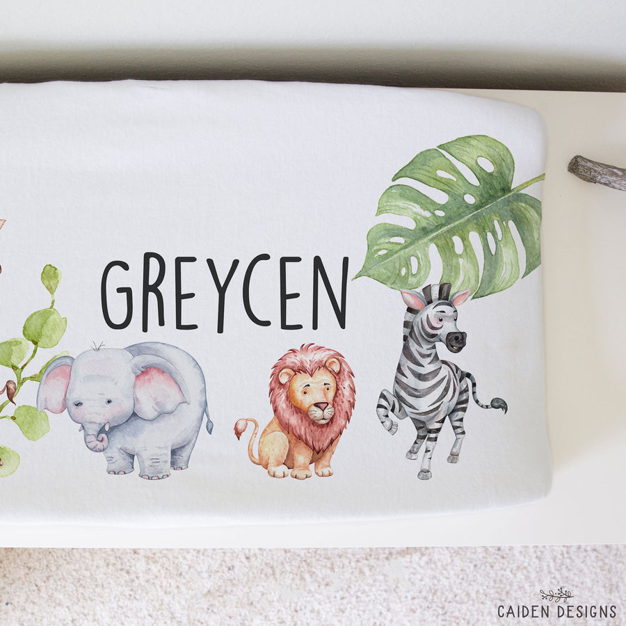 Watercolor Safari Personalized Changing Pad Cover
