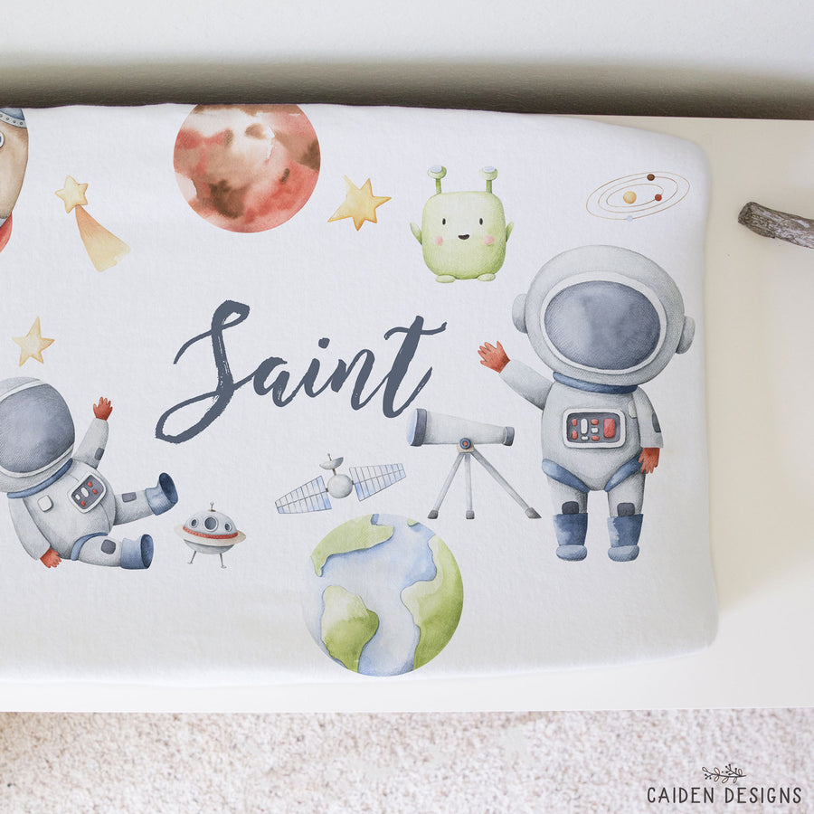 Watercolor Space Personalized Changing Pad Cover
