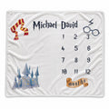 Wizard themed personalized milestone blanket with the name Michael David
