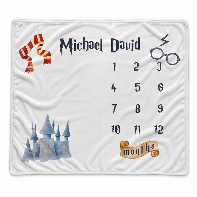 Wizard themed personalized milestone blanket with the name Michael David