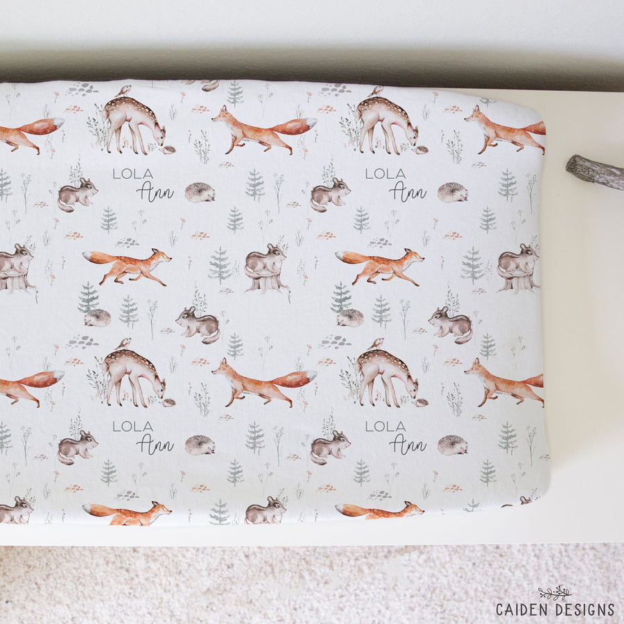 Woodland Animals Personalized Changing Pad Cover
