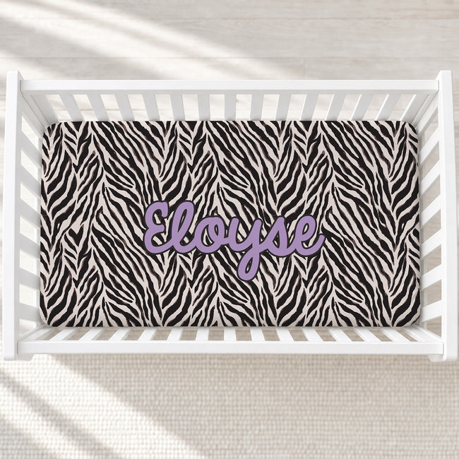 Personalized Zebra Print Crib Sheet – Lilac Name