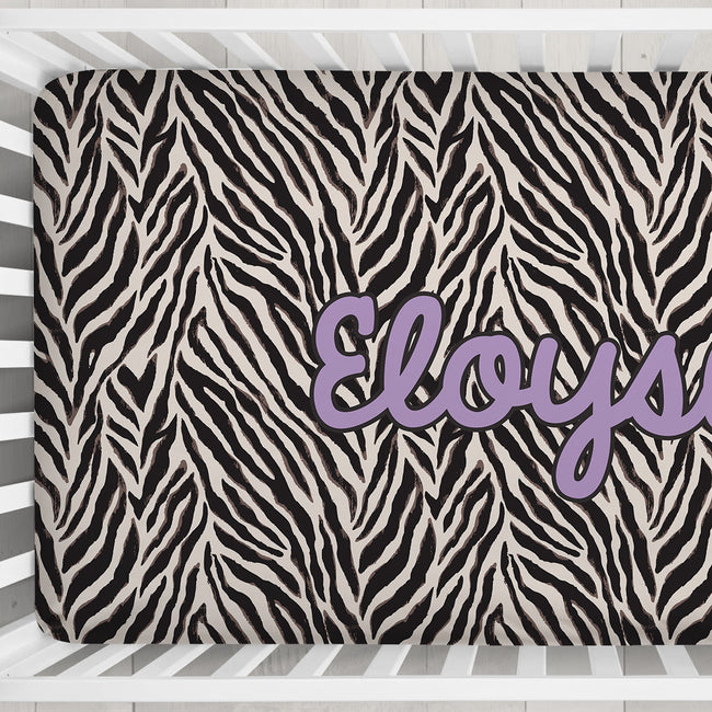 Personalized Zebra Print Crib Sheet – Lilac Name
