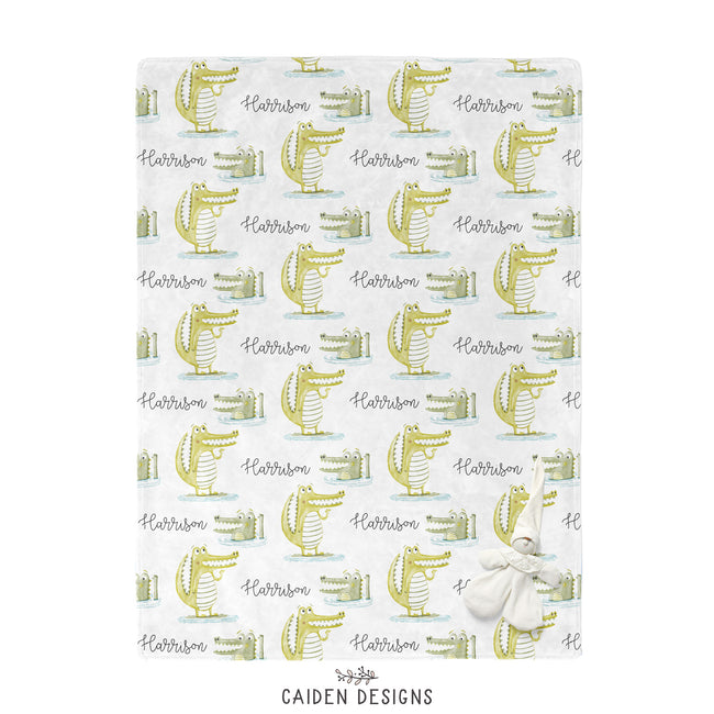 gator personalized baby blanket with name Harrison