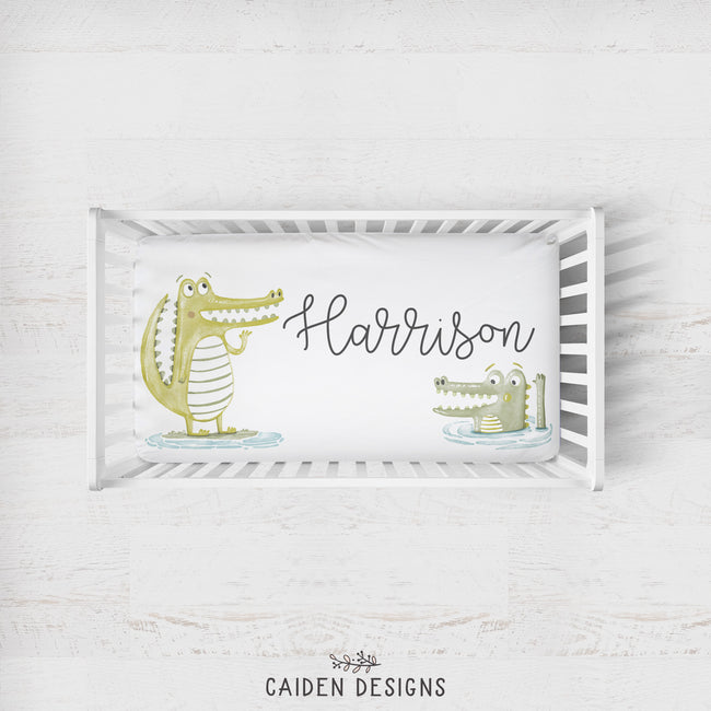 gator personalized crib sheet with name Harrison