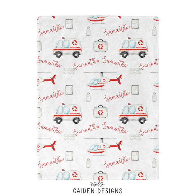 preview of the ambulance personalized baby blanket 