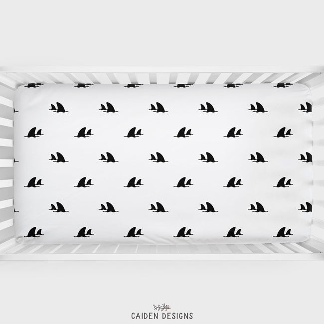 Black and White Sharks Personalized Crib Sheet