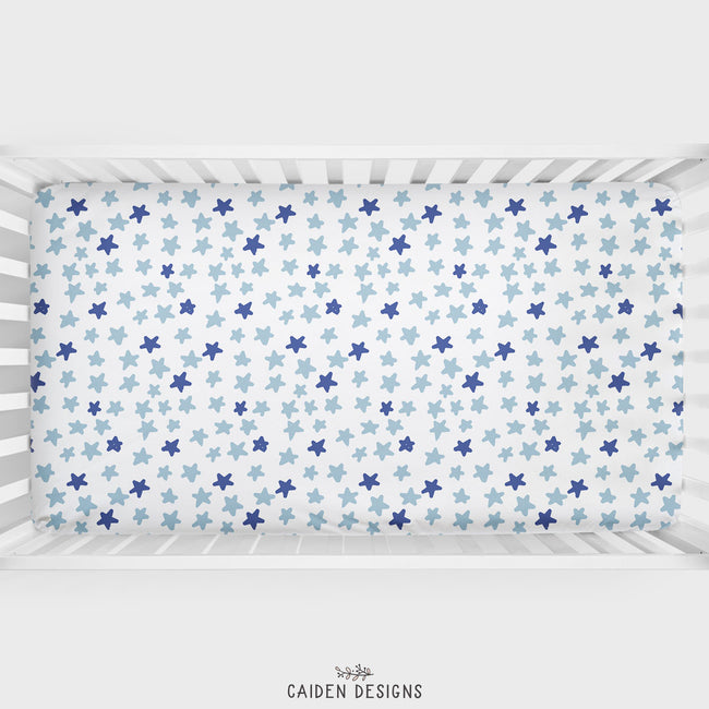 Blue Stars Personalized Crib Sheet