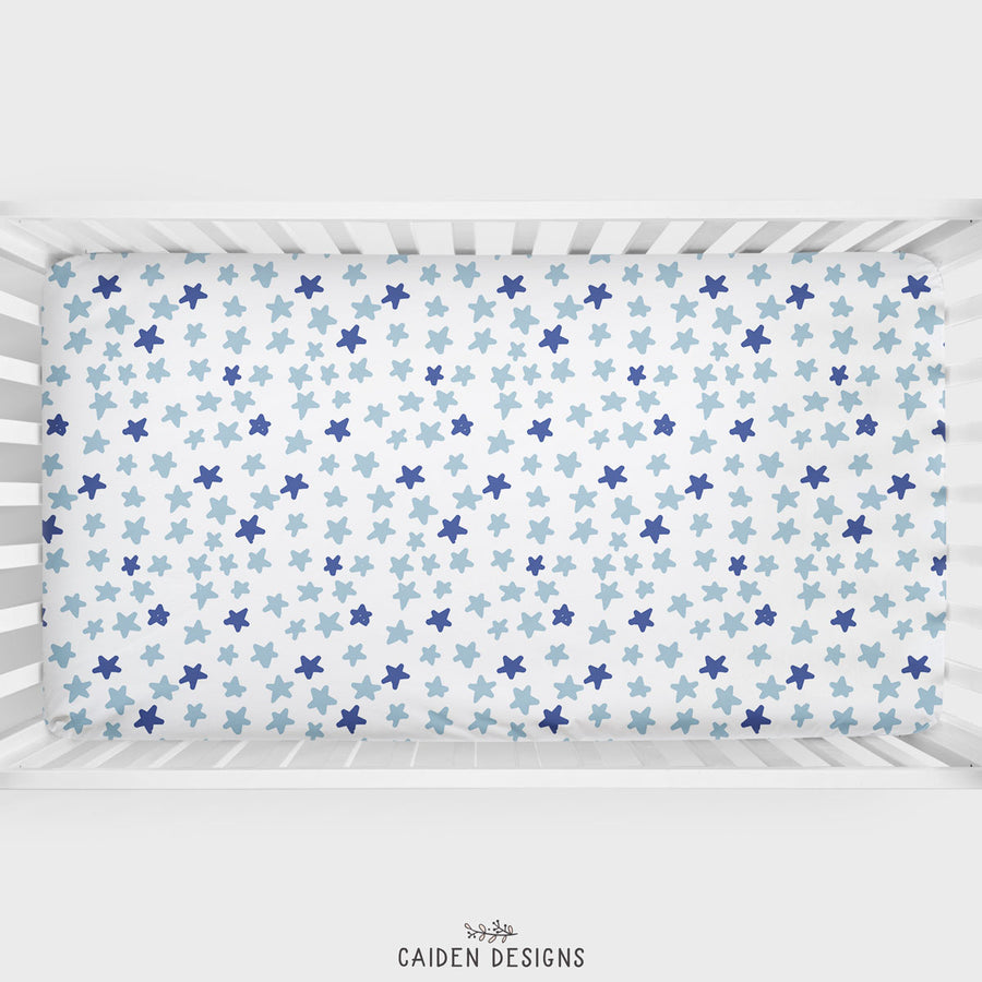 Blue Stars Personalized Crib Sheet