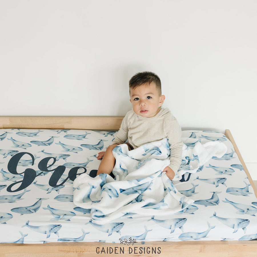 Blue Whales Personalized Crib Sheet