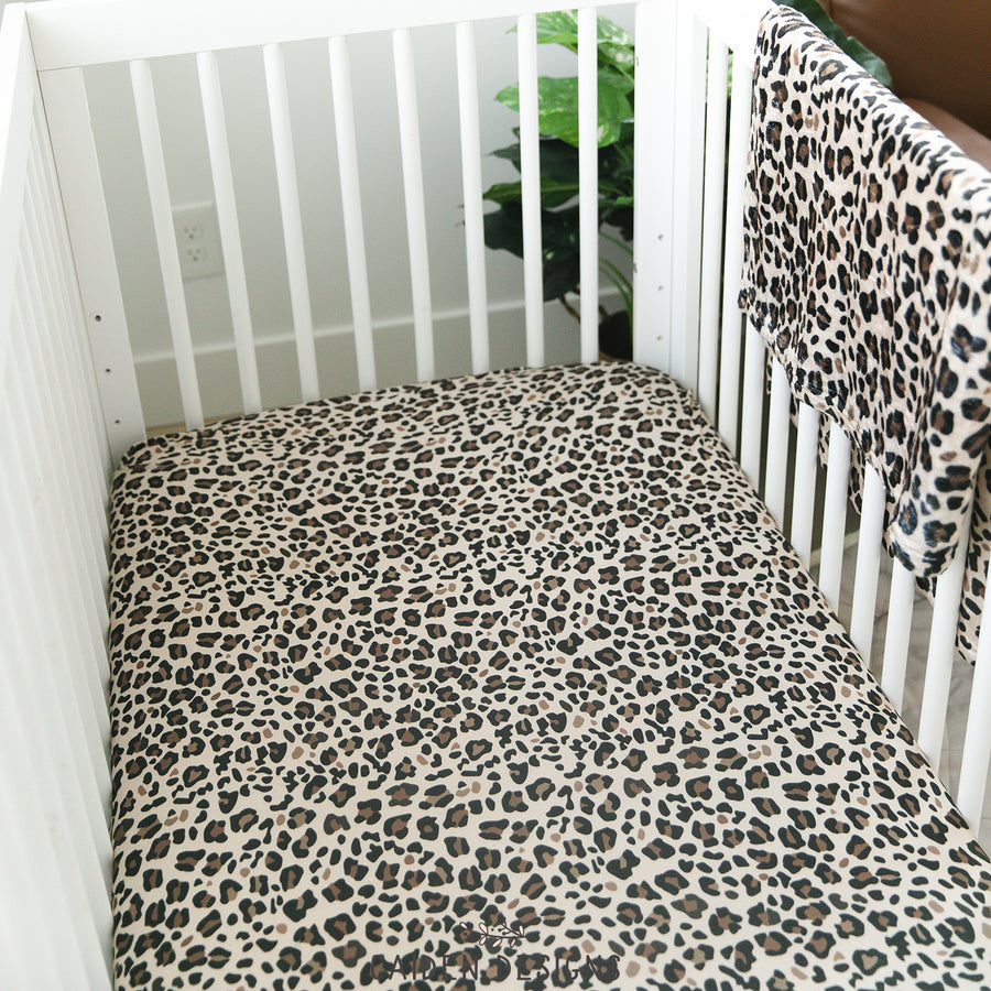 Brown Leopard Print Personalized Crib Sheet