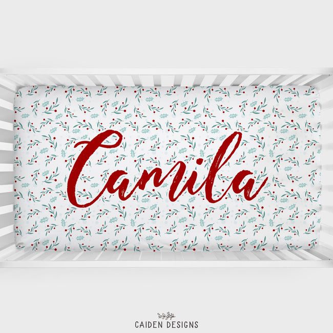 Holly Christmas Personalized Crib Sheet