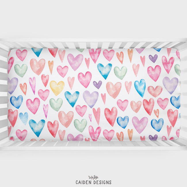 Colorful Hearts Personalized Crib Sheet