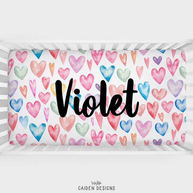 Colorful Hearts Personalized Crib Sheet