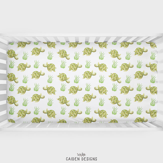 Cute Turtles Personalized Crib Sheet