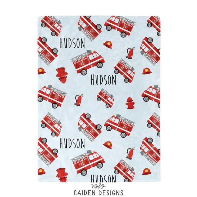 Red Fire Trucks Personalized Blanket