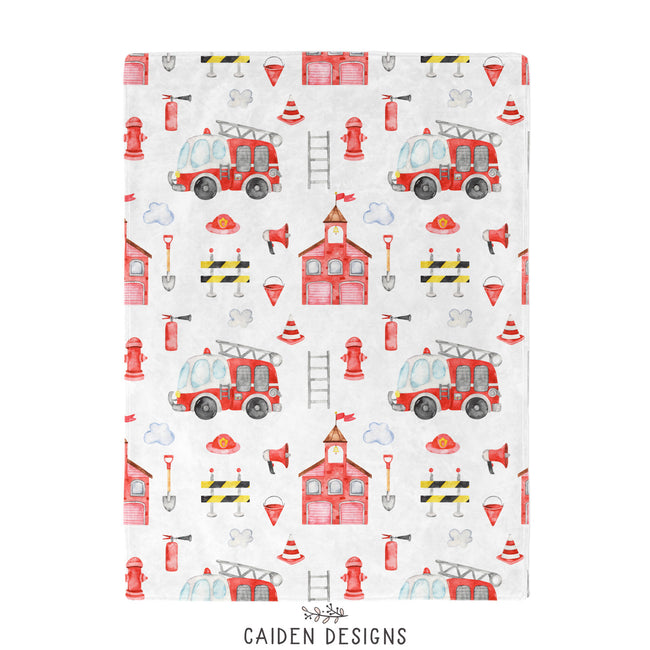 A firefighter themed baby blanket