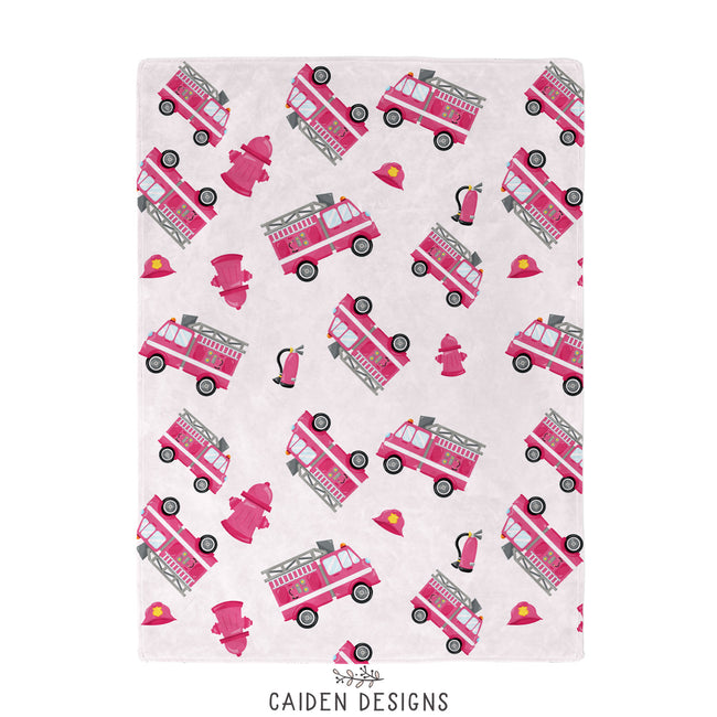 Pink fire trucks baby blanket