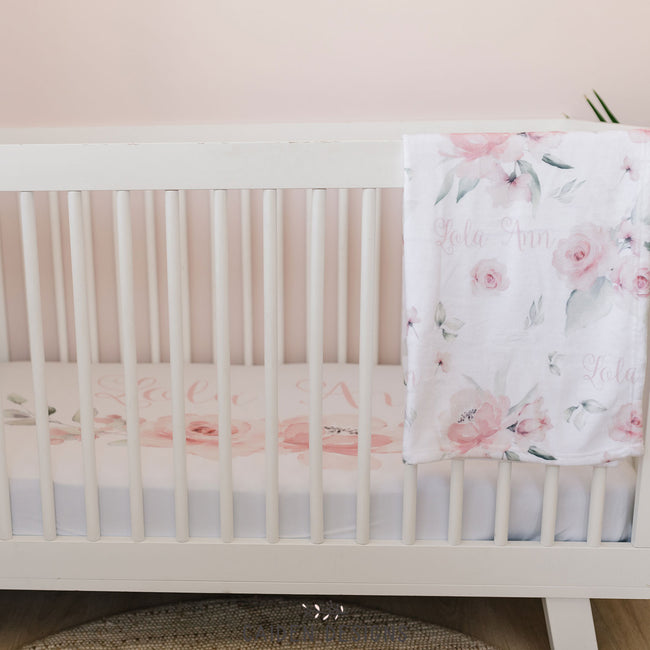 Soft Watercolor Flowers Personalized Crib Sheet