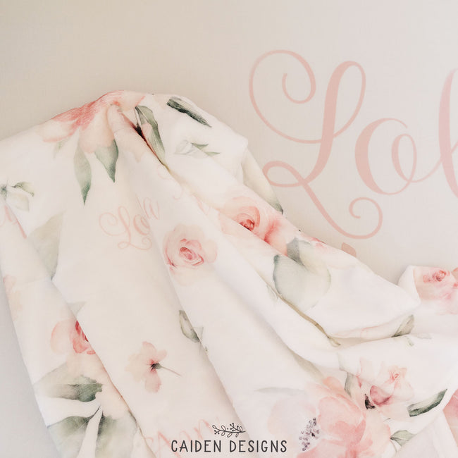 Soft Watercolor Flowers Personalized Blanket