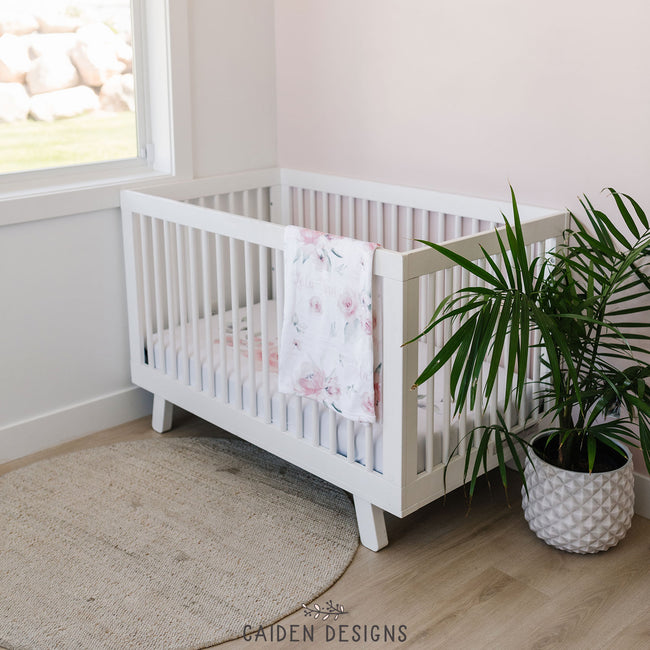 Soft Watercolor Flowers Personalized Crib Sheet