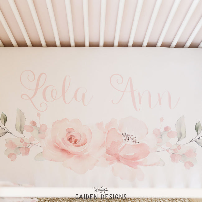 Soft Watercolor Flowers Personalized Crib Sheet