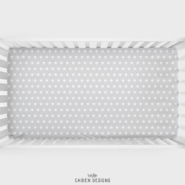 Grey Stars Personalized Crib Sheet