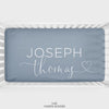 Dusty Blue Heart Script Personalized Crib Sheet