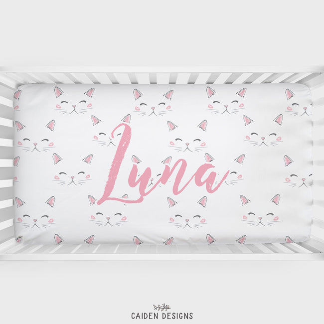 Kitty Face Personalized Crib Sheet
