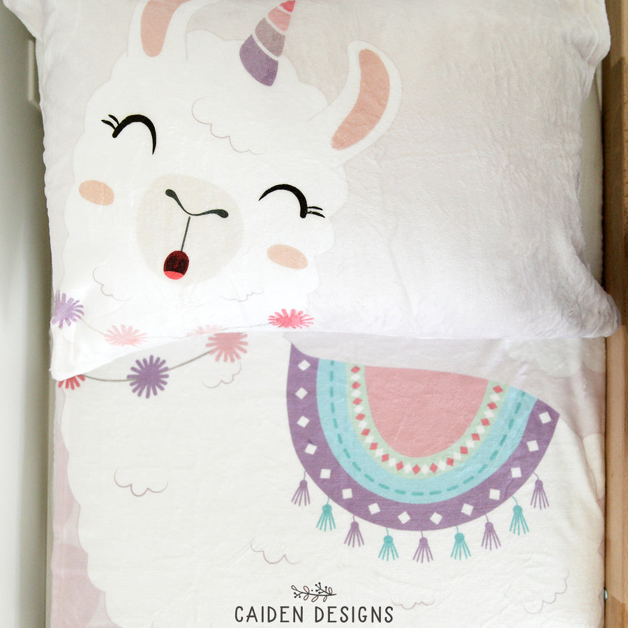 Llama Unicorn Personalized Blanket & Pillowcase Set
