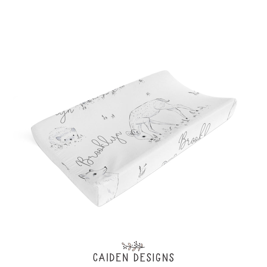 Monochrome Watercolor Woodland Changing Pad Cover