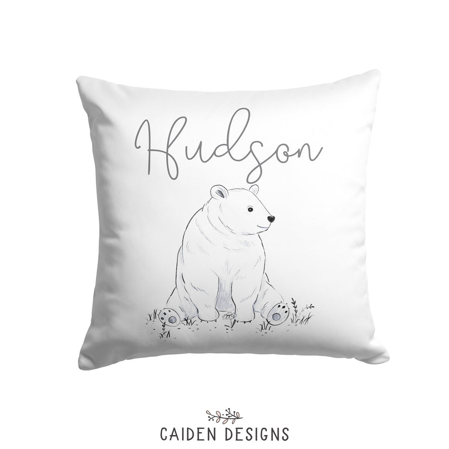 Monochrome Watercolor Bear Personalized Pillow