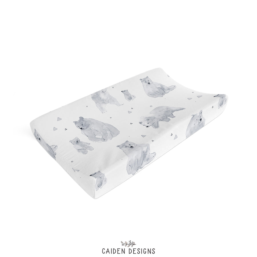 Monochrome Watercolor Mama Bear Changing Pad Cover