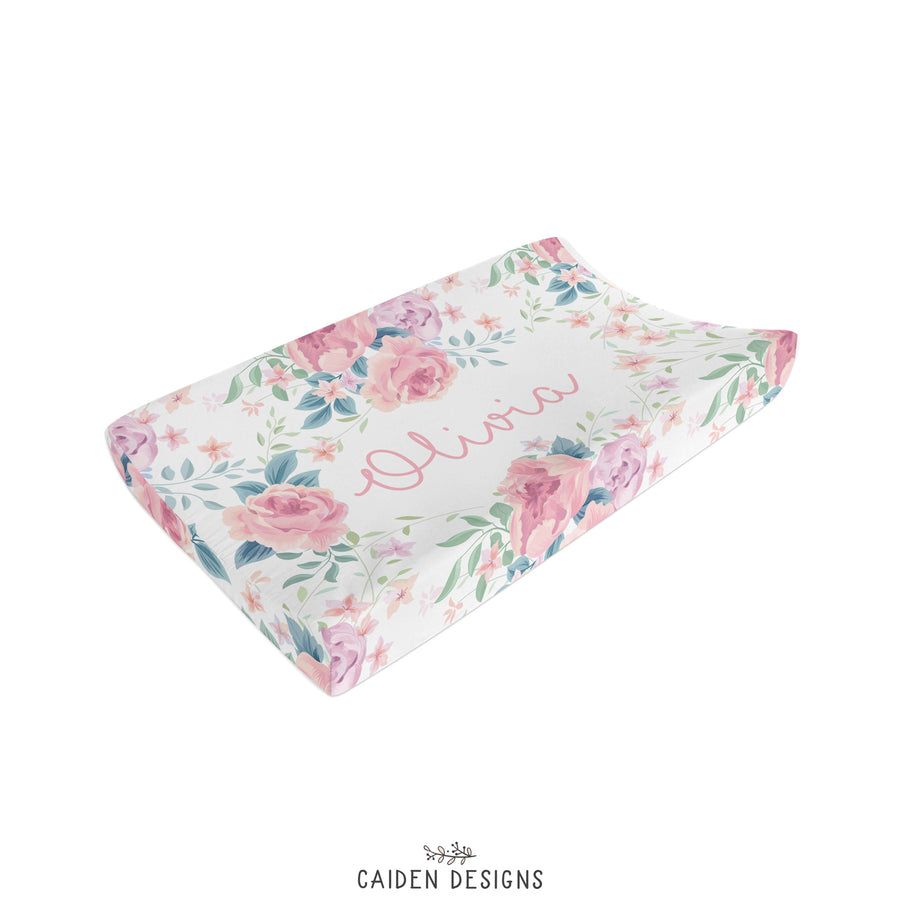 Olivia Floral Personalized Changing Pad Cover