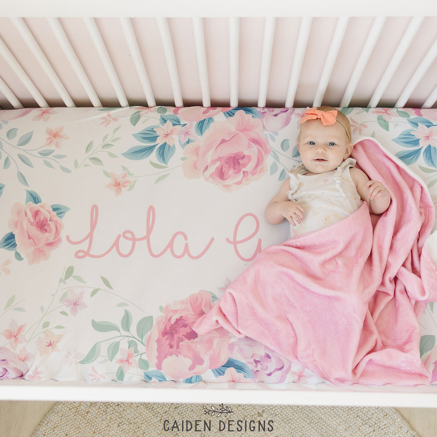 Olivia Floral Personalized Crib Sheet