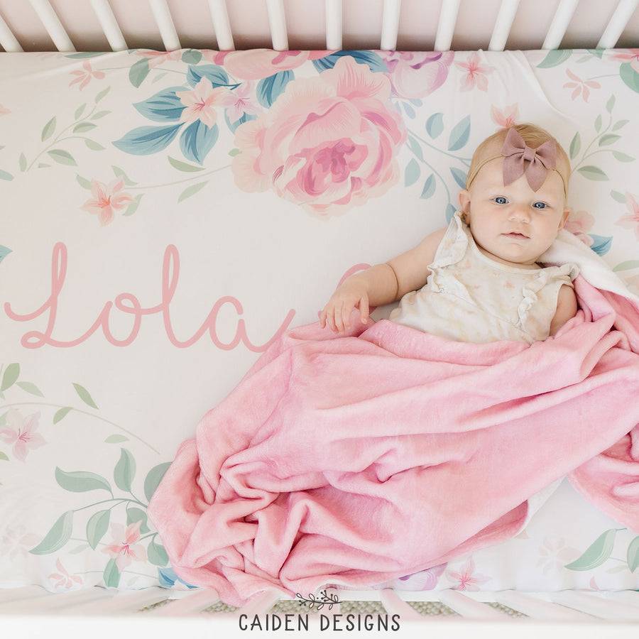 Olivia Floral Personalized Crib Sheet