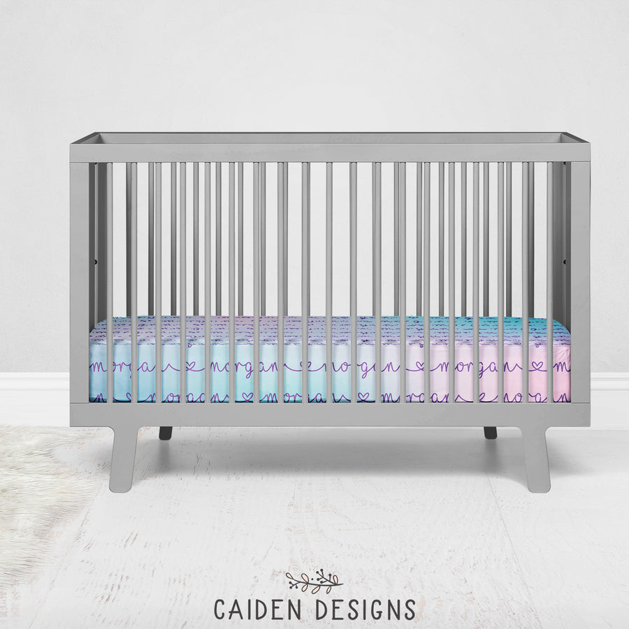 Pastel Rainbow Ombre Personalized Crib Sheet