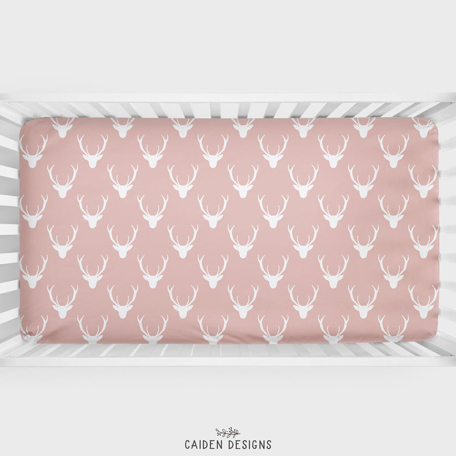 Pink Woodland Deer Personalized Crib Sheet