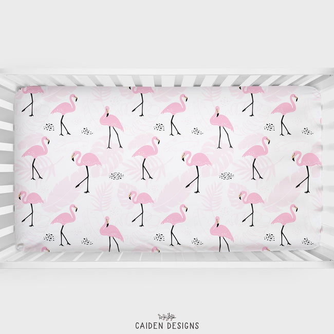 Pink Flamingo Personalized Crib Sheet